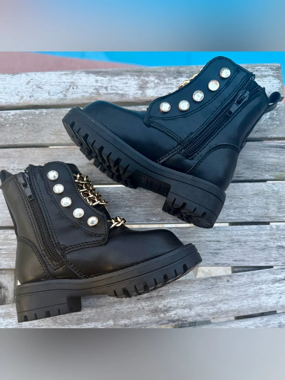 Kurt Geiger London Junior Bax Black Leather Ankle Boots Lil’Girls 5 MSRP $79~NEW